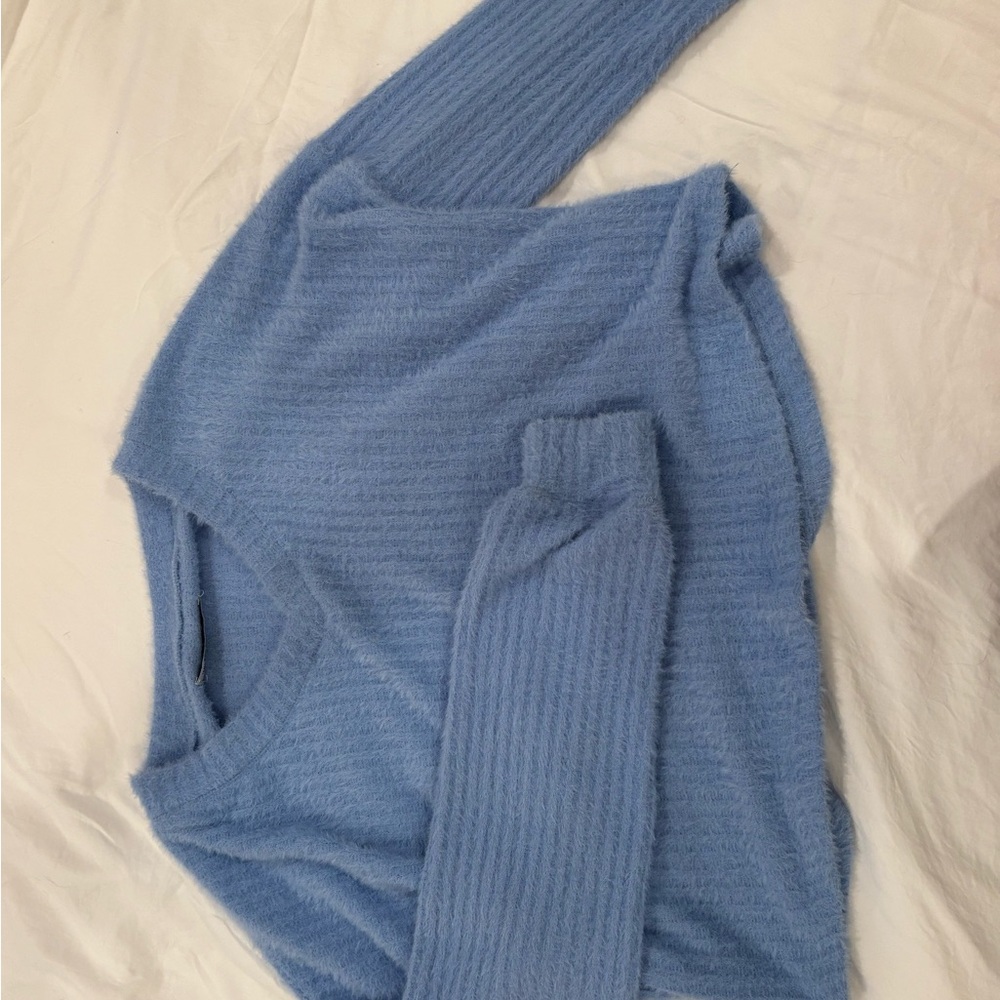 Hollister Light Blue Fuzzy Crew Neck Sweater